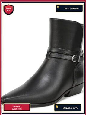 Leather Pointed Toe Ankle Bootie with Block Heel and Inside Zipper